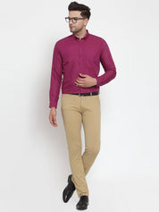 Indian Needle Red Men's Cotton Solid Button Down Formal Shirts - SF_713Magenta_S