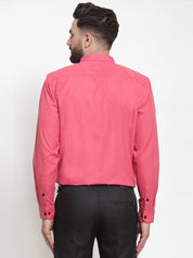 Indian Needle Red Men's Cotton Solid Button Down Formal Shirts - SF_734Red_S