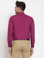 Indian Needle Red Men's Cotton Solid Button Down Formal Shirts - SF_713Magenta_S