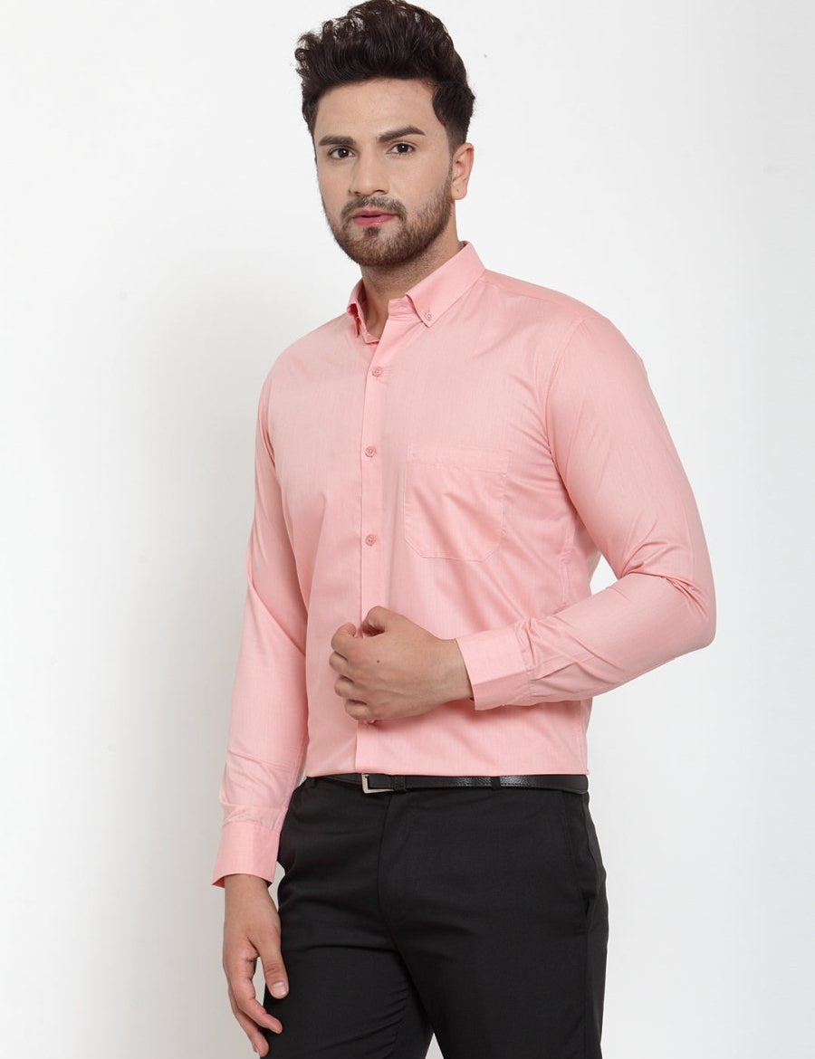 Indian Needle Red Men's Cotton Solid Button Down Formal Shirts - SF_713Coral_S