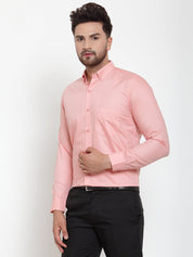 Indian Needle Red Men's Cotton Solid Button Down Formal Shirts - SF_713Coral_S