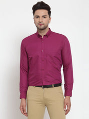 Indian Needle Red Men's Cotton Solid Button Down Formal Shirts - SF_713Magenta_S