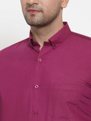 Indian Needle Red Men's Cotton Solid Button Down Formal Shirts - SF_713Magenta_S