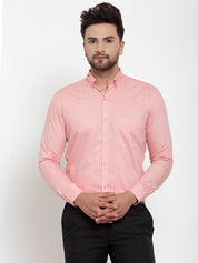 Indian Needle Red Men's Cotton Solid Button Down Formal Shirts - SF_713Coral_S