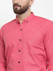 Indian Needle Red Men's Cotton Solid Button Down Formal Shirts - SF_734Red_S