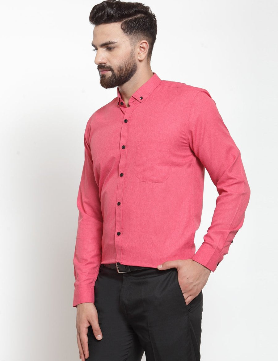 Indian Needle Red Men's Cotton Solid Button Down Formal Shirts - SF_734Red_S