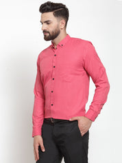 Indian Needle Red Men's Cotton Solid Button Down Formal Shirts - SF_734Red_S