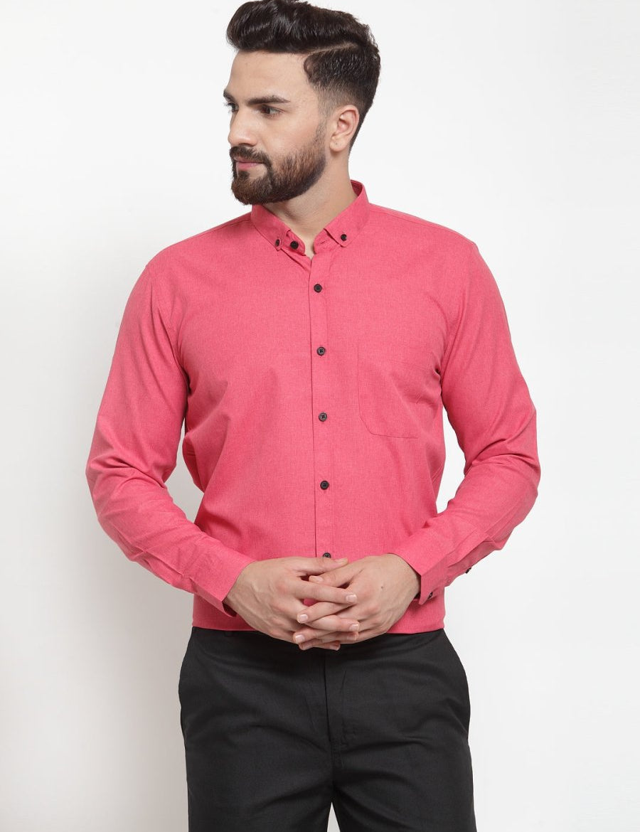 Indian Needle Red Men's Cotton Solid Button Down Formal Shirts - SF_734Red_S