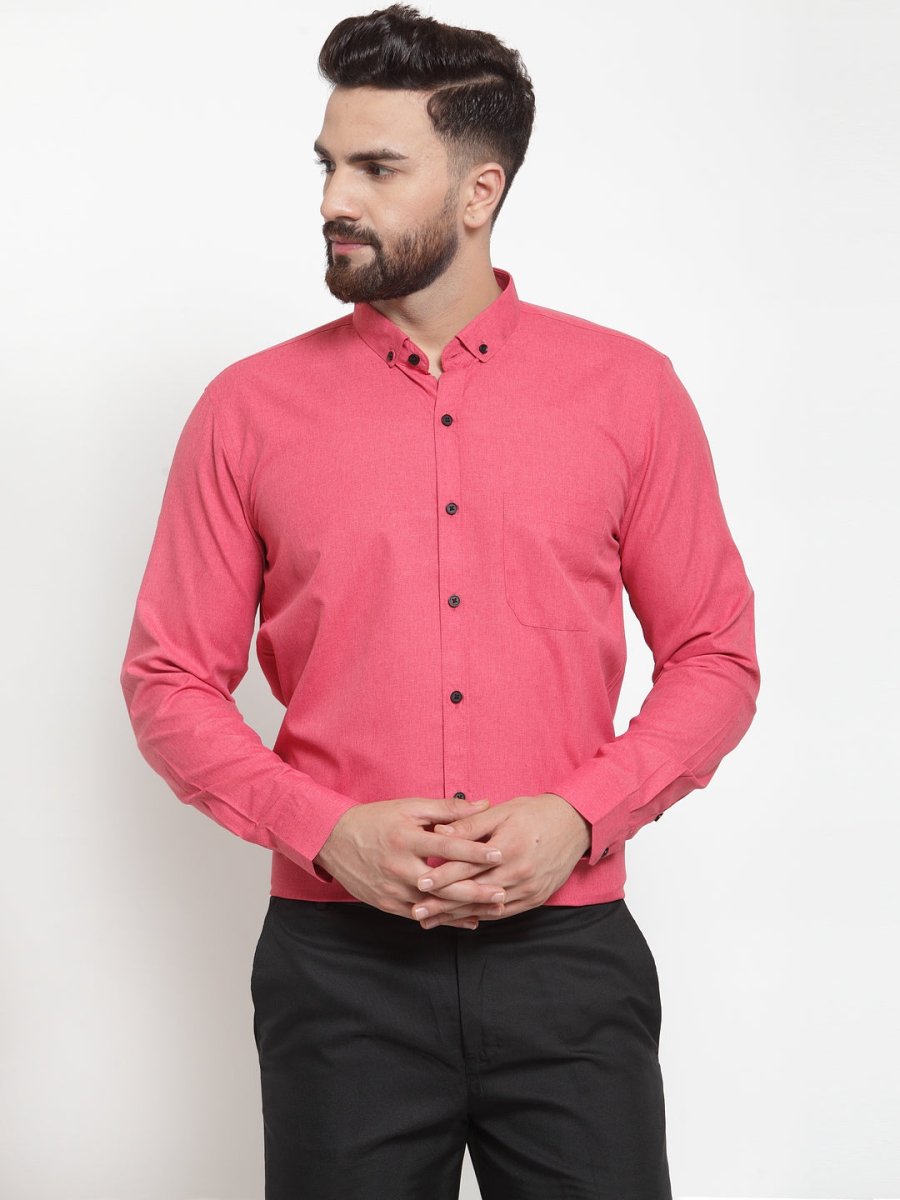 Indian Needle Red Men's Cotton Solid Button Down Formal Shirts - SF_734Red_S