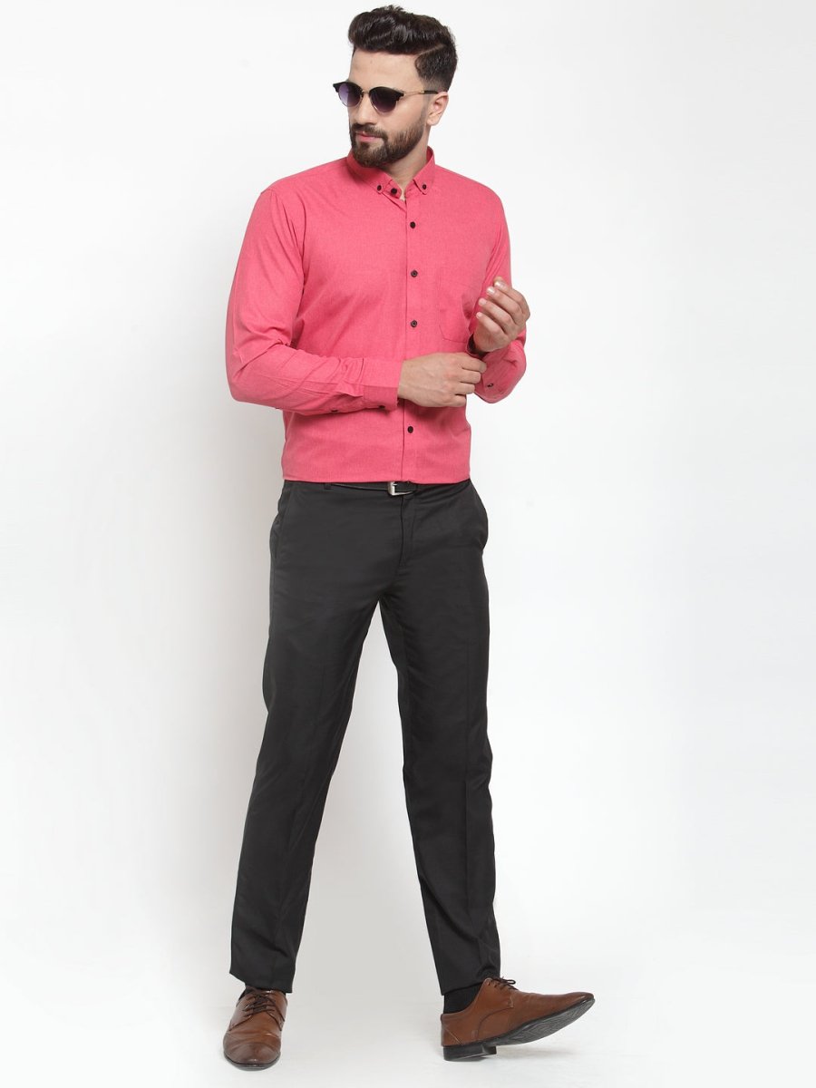 Indian Needle Red Men's Cotton Solid Button Down Formal Shirts - SF_734Red_S