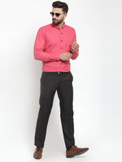 Indian Needle Red Men's Cotton Solid Button Down Formal Shirts - SF_734Red_S
