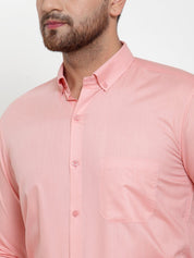 Indian Needle Red Men's Cotton Solid Button Down Formal Shirts - SF_713Coral_S