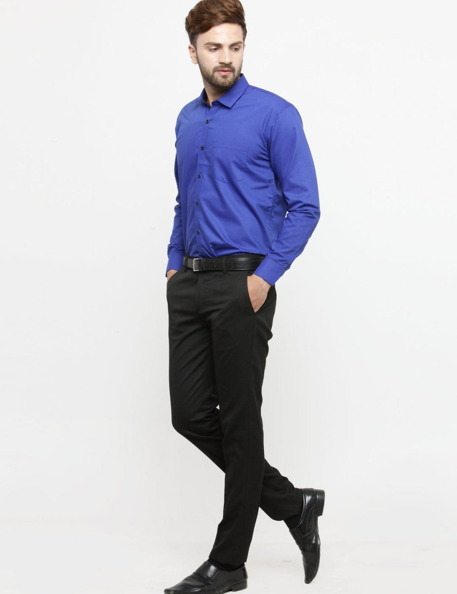 Indian Needle Royal Blue Formal Shirt with black detailing - SF_411Royal-Blue_S