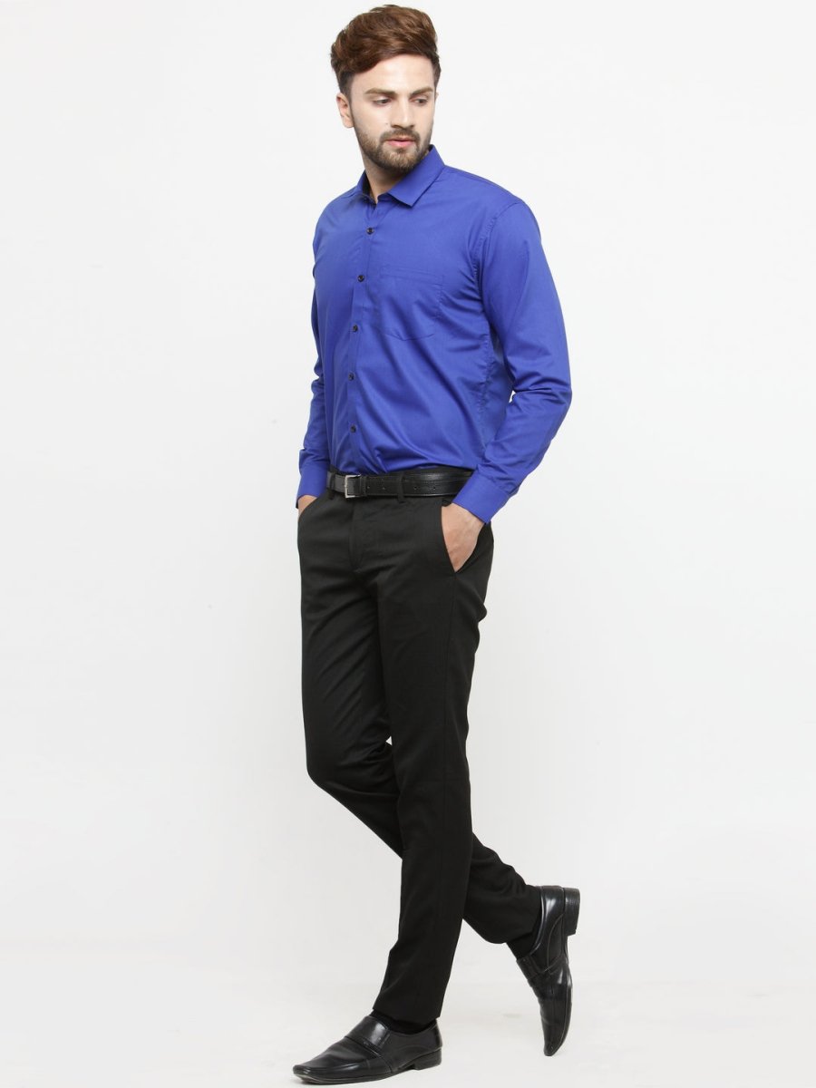 Indian Needle Royal Blue Formal Shirt with black detailing - SF_411Royal-Blue_S