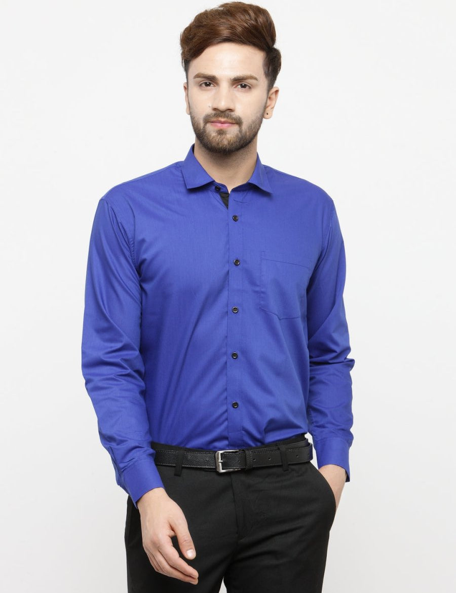 Indian Needle Royal Blue Formal Shirt with black detailing - SF_411Royal-Blue_S