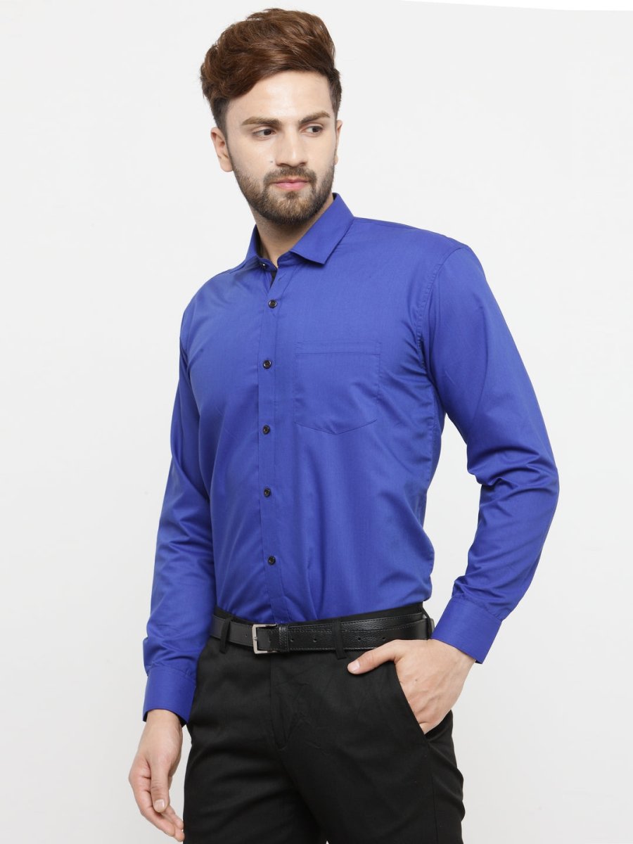 Indian Needle Royal Blue Formal Shirt with black detailing - SF_411Royal-Blue_S