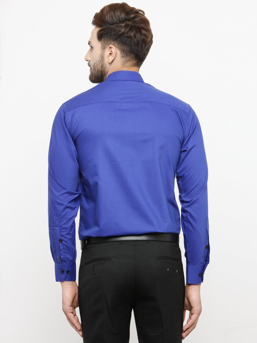 Indian Needle Royal Blue Formal Shirt with black detailing - SF_411Royal-Blue_S