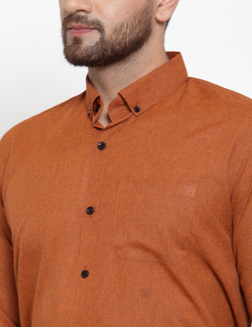 Indian Needle Rust Men's Cotton Solid Button Down Formal Shirts - SF_734Rust_S