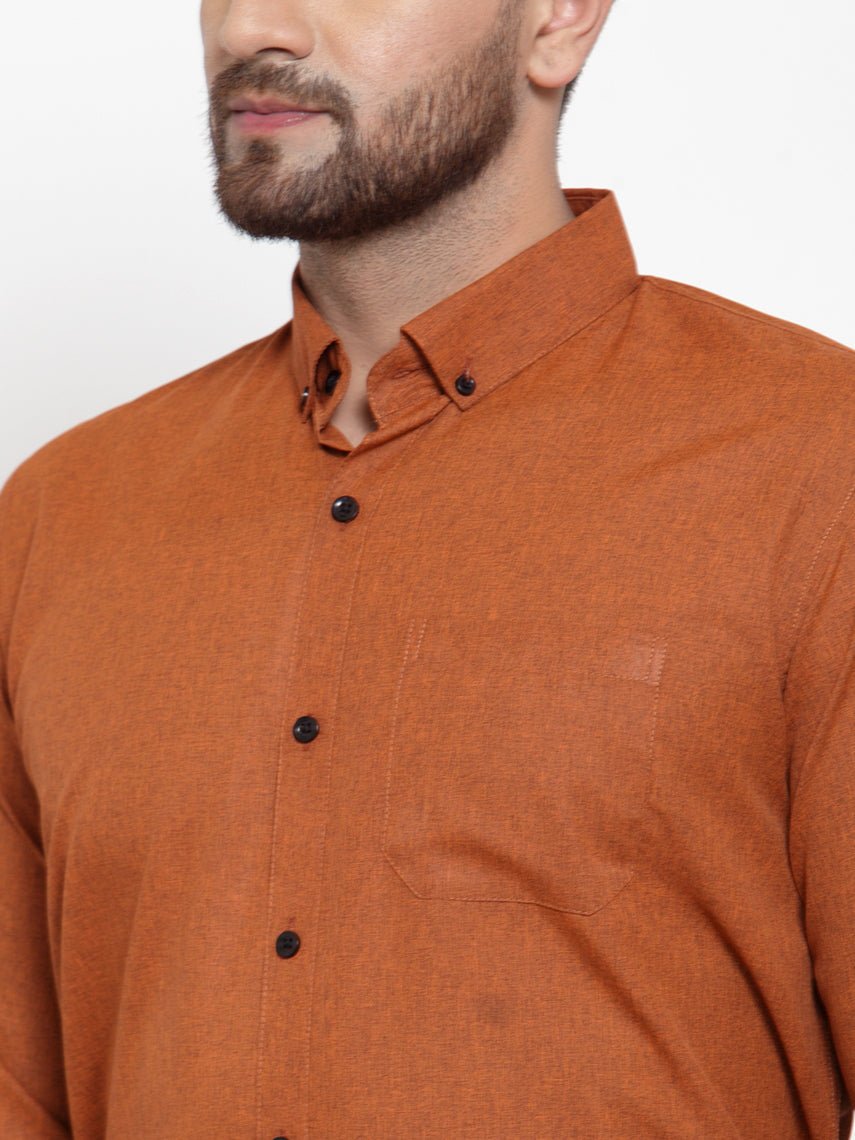 Indian Needle Rust Men's Cotton Solid Button Down Formal Shirts - SF_734Rust_S