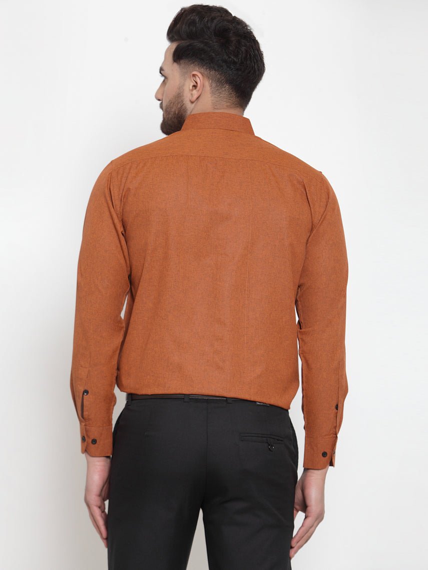 Indian Needle Rust Men's Cotton Solid Button Down Formal Shirts - SF_734Rust_S