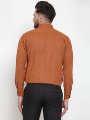 Indian Needle Rust Men's Cotton Solid Button Down Formal Shirts - SF_734Rust_S