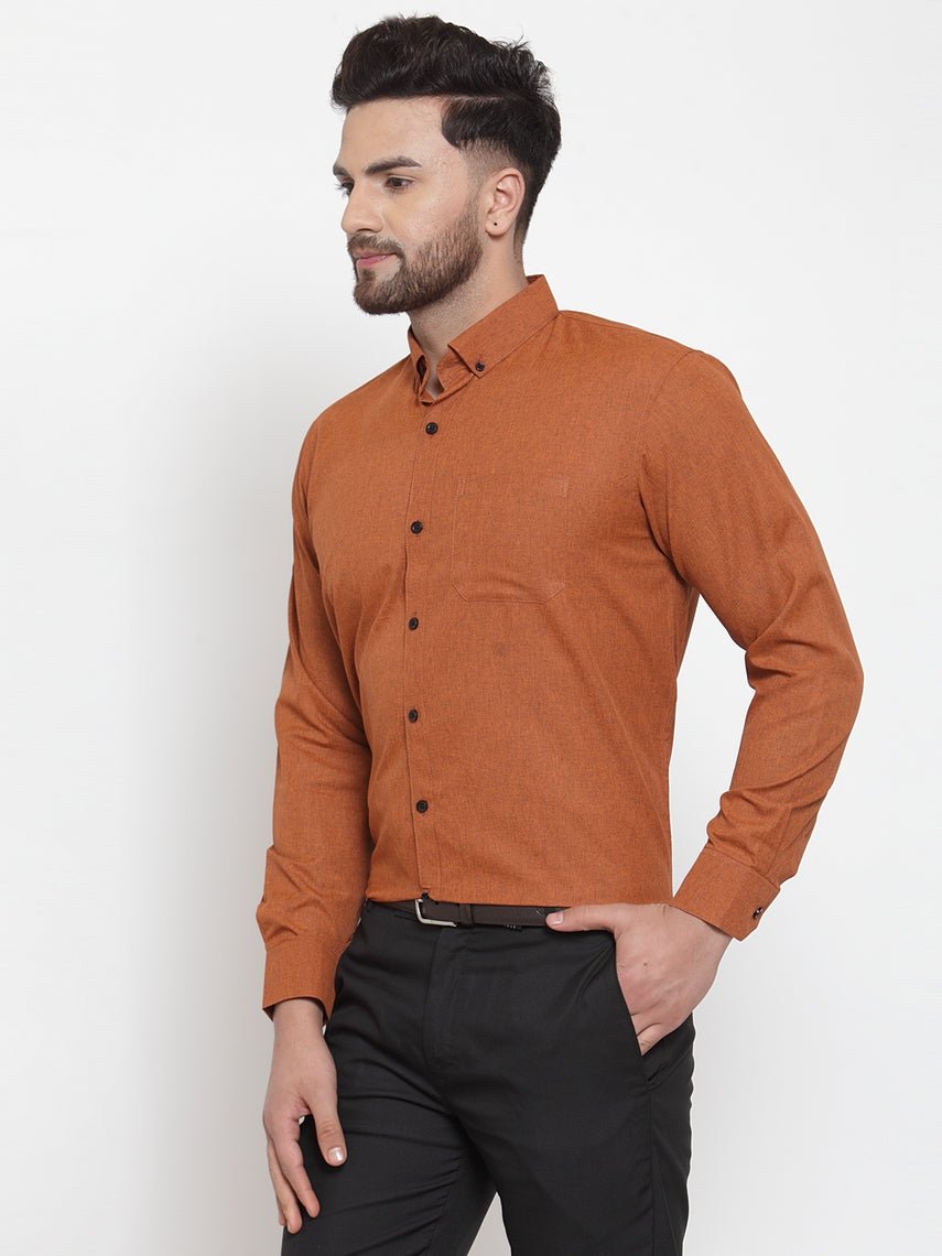 Indian Needle Rust Men's Cotton Solid Button Down Formal Shirts - SF_734Rust_S