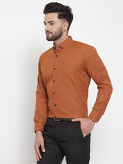 Indian Needle Rust Men's Cotton Solid Button Down Formal Shirts - SF_734Rust_S