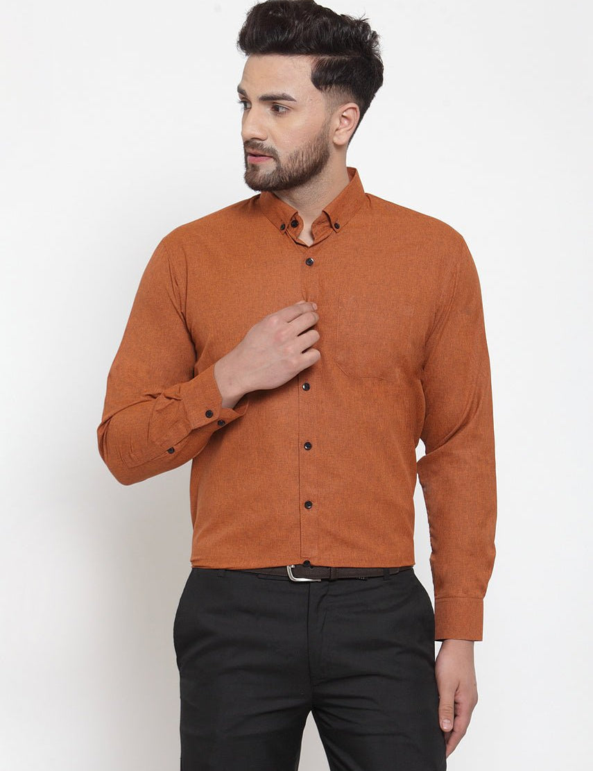 Indian Needle Rust Men's Cotton Solid Button Down Formal Shirts - SF_734Rust_S