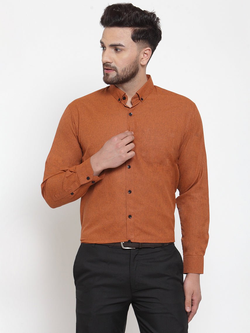 Indian Needle Rust Men's Cotton Solid Button Down Formal Shirts - SF_734Rust_S