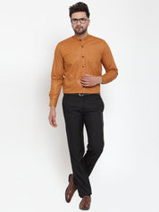 Indian Needle Rust Men's Cotton Solid Mandarin Collar Formal Shirts - SF_726Rust_S