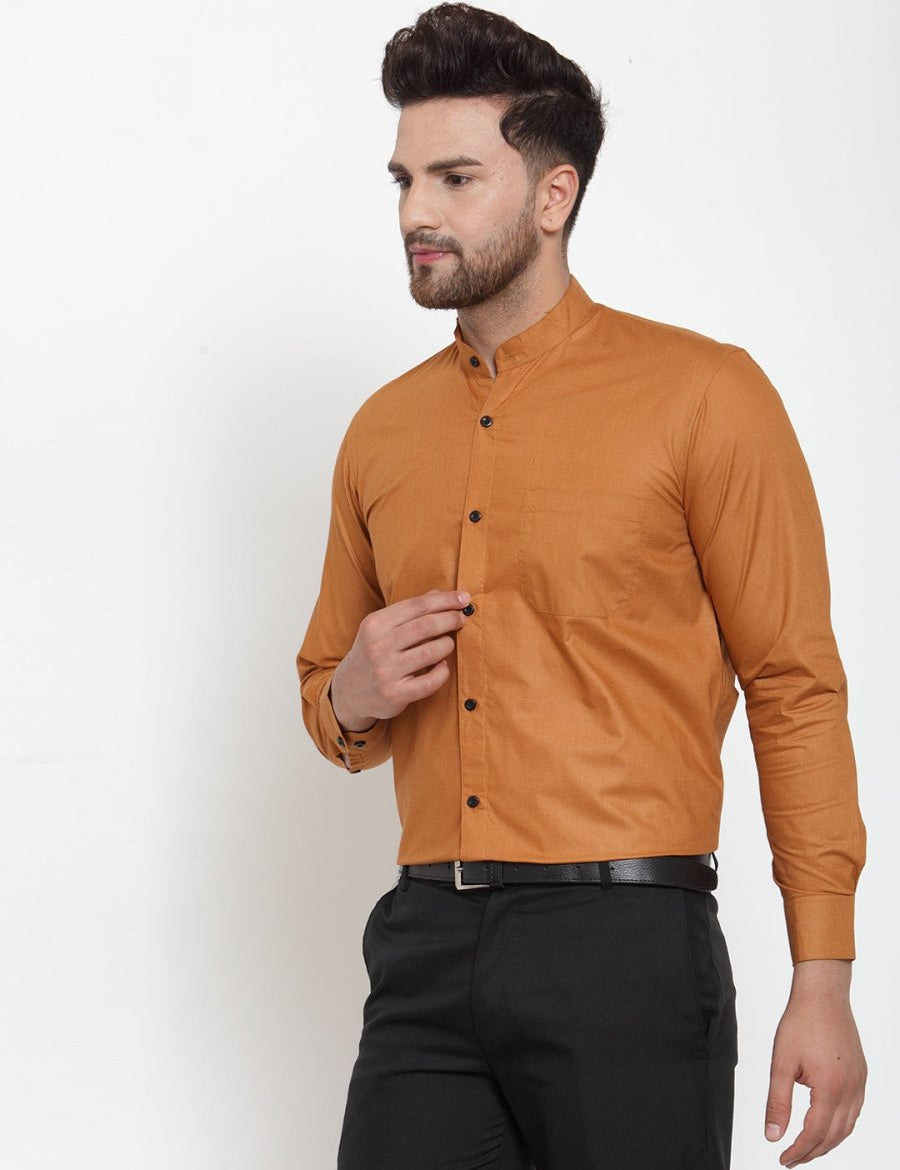 Indian Needle Rust Men's Cotton Solid Mandarin Collar Formal Shirts - SF_726Rust_S