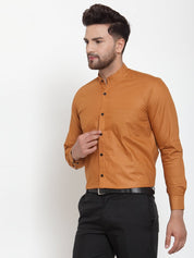 Indian Needle Rust Men's Cotton Solid Mandarin Collar Formal Shirts - SF_726Rust_S