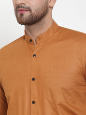Indian Needle Rust Men's Cotton Solid Mandarin Collar Formal Shirts - SF_726Rust_S