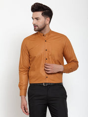 Indian Needle Rust Men's Cotton Solid Mandarin Collar Formal Shirts - SF_726Rust_S