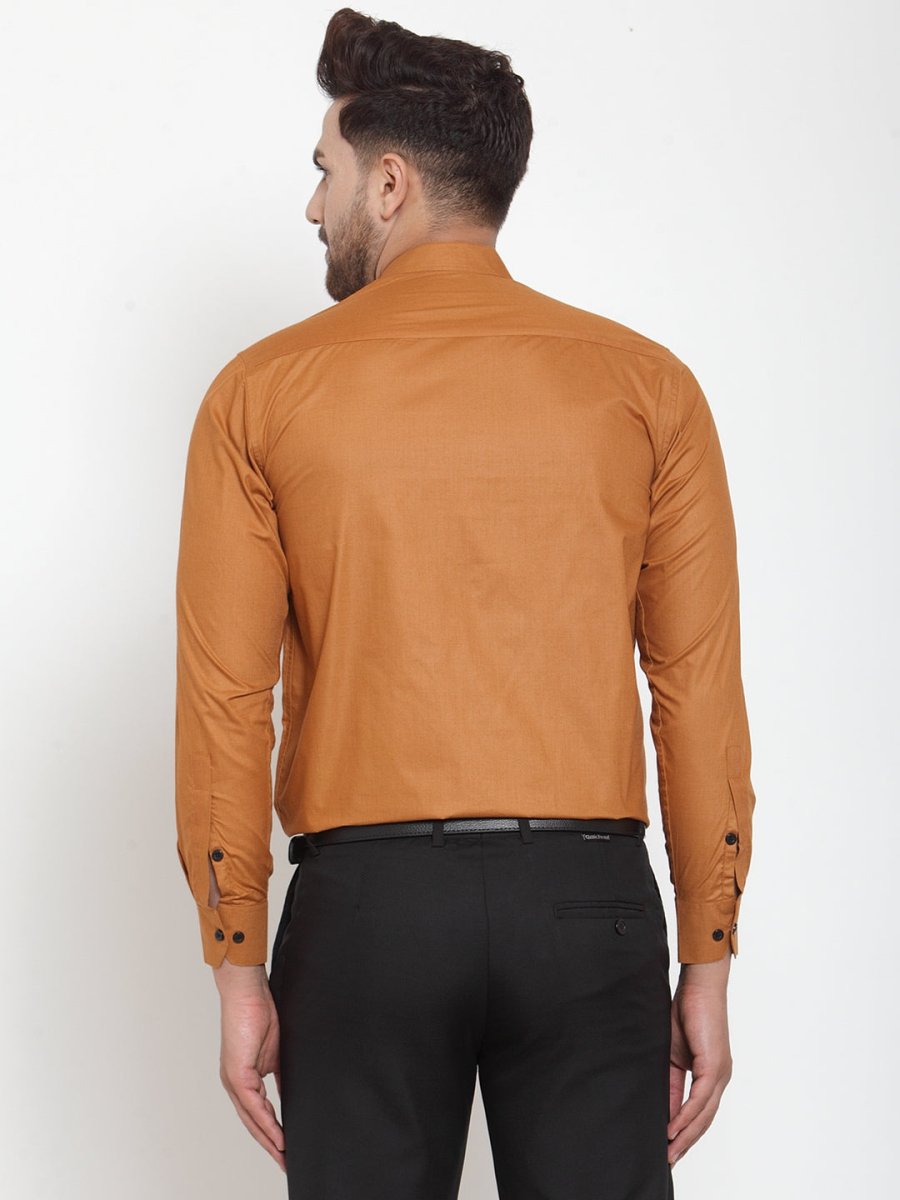Indian Needle Rust Men's Cotton Solid Mandarin Collar Formal Shirts - SF_726Rust_S