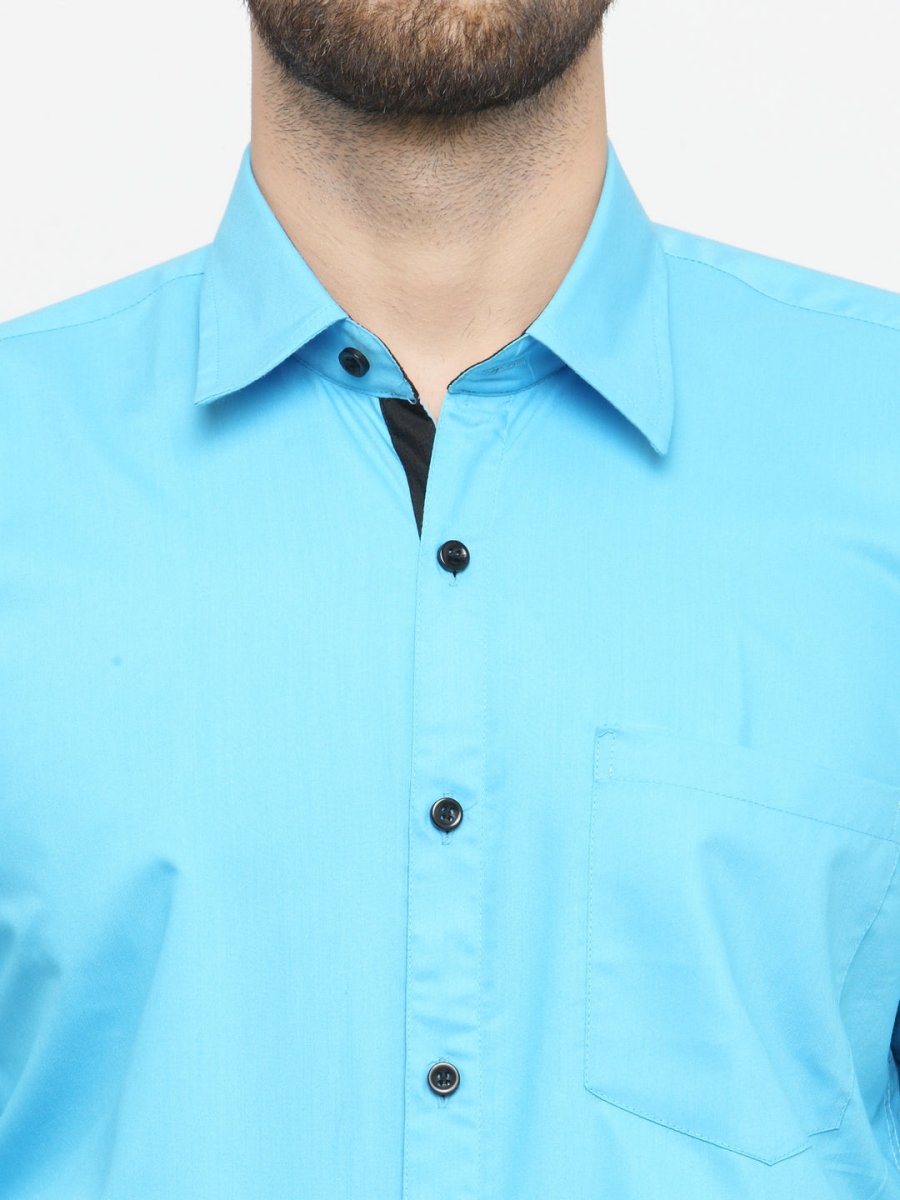 Indian Needle Sky Blue Formal Shirt with black detailing - SF_411Sky_S