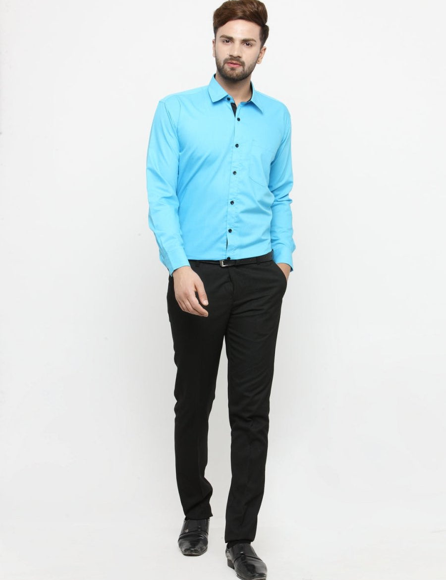 Indian Needle Sky Blue Formal Shirt with black detailing - SF_411Sky_S