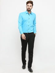 Indian Needle Sky Blue Formal Shirt with black detailing - SF_411Sky_S