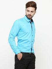 Indian Needle Sky Blue Formal Shirt with black detailing - SF_411Sky_S