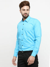 Indian Needle Sky Blue Formal Shirt with black detailing - SF_411Sky_S