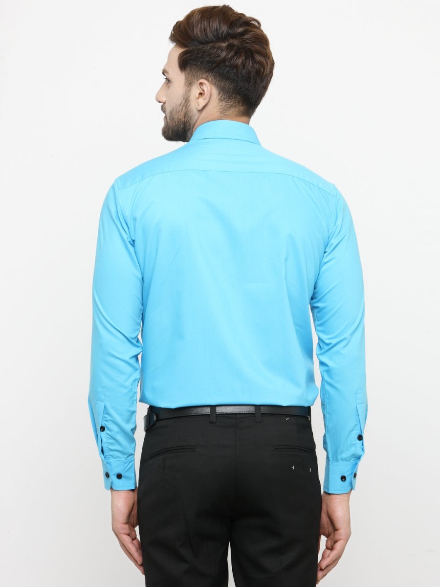 Indian Needle Sky Blue Formal Shirt with black detailing - SF_411Sky_S