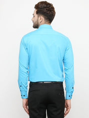 Indian Needle Sky Blue Formal Shirt with black detailing - SF_411Sky_S