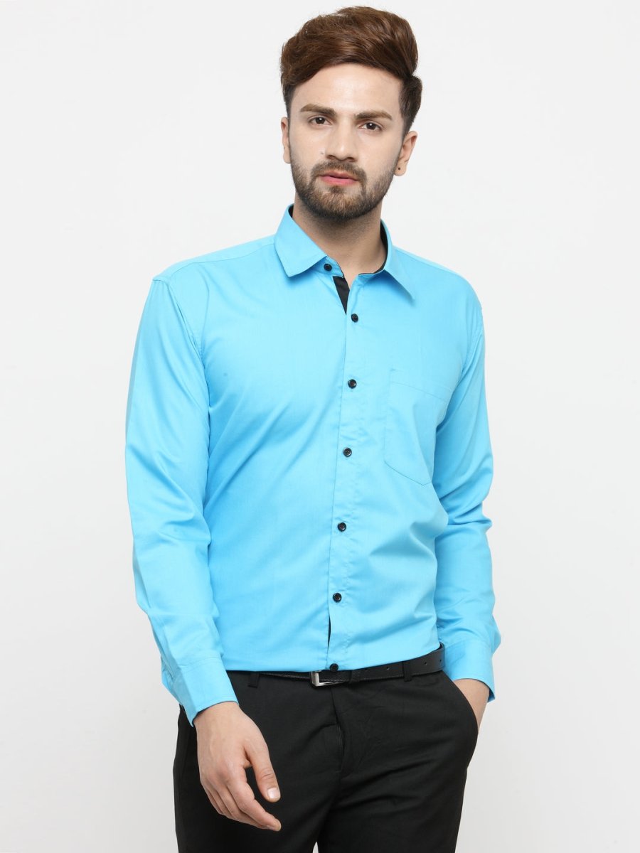 Indian Needle Sky Blue Formal Shirt with black detailing - SF_411Sky_S