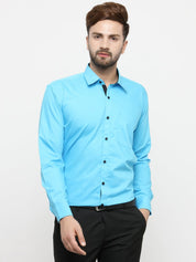 Indian Needle Sky Blue Formal Shirt with black detailing - SF_411Sky_S