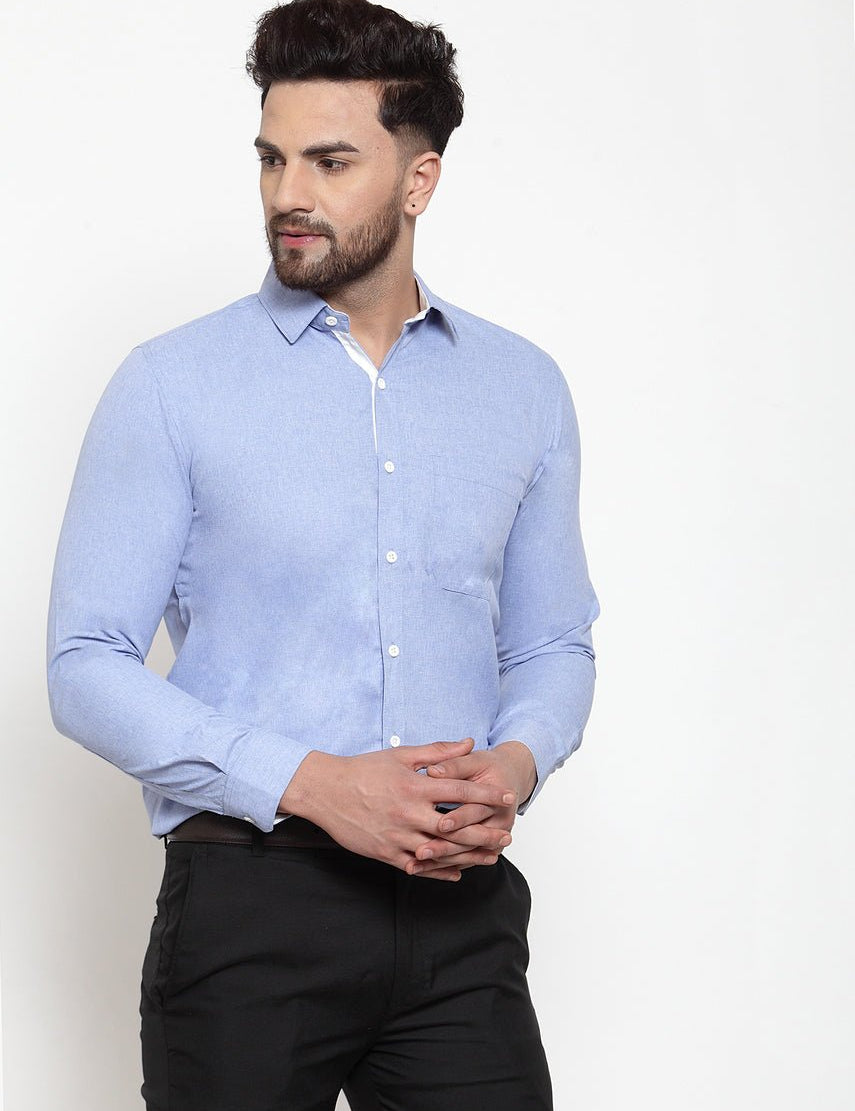 Indian Needle Sky Blue Formal Shirt with white detailing - SF_419Sky_S
