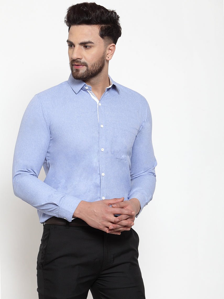 Indian Needle Sky Blue Formal Shirt with white detailing - SF_419Sky_S