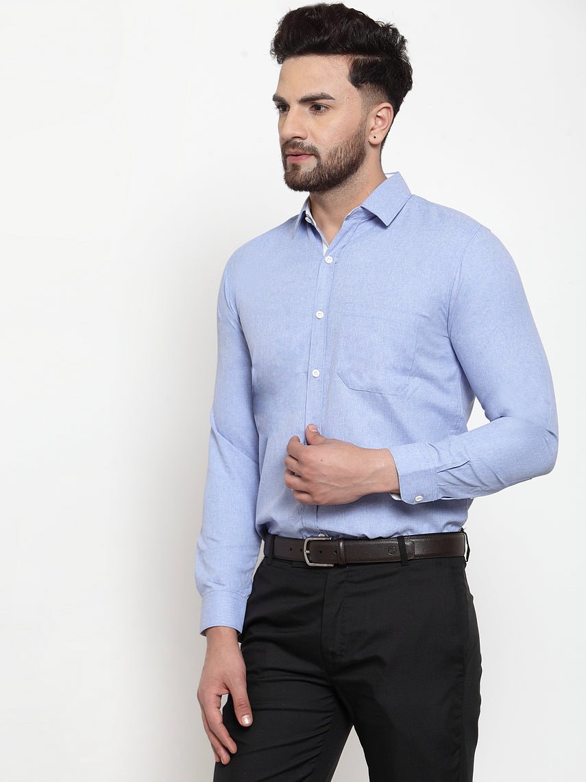 Indian Needle Sky Blue Formal Shirt with white detailing - SF_419Sky_S