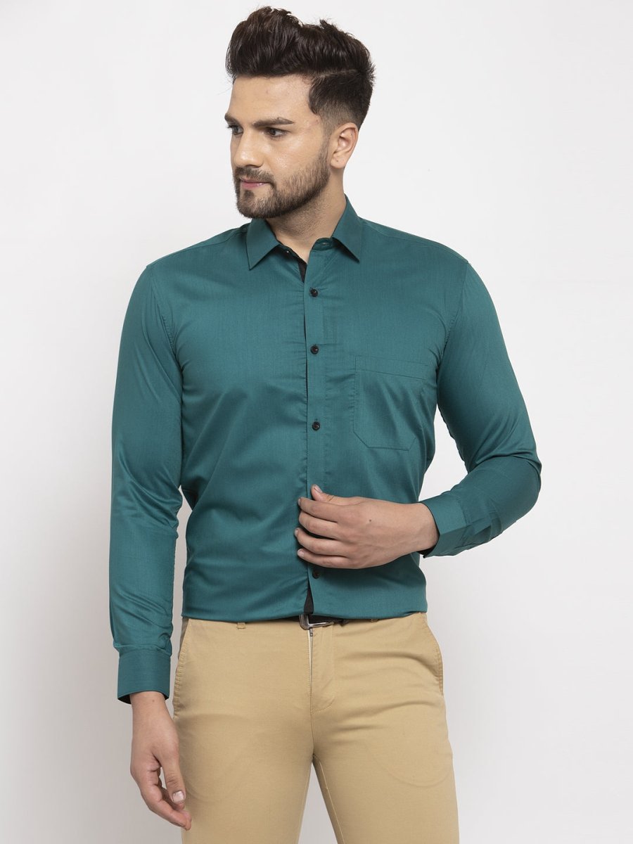 Indian Needle Teal Blue Formal Shirt with black detailing - SF_411Teal_S