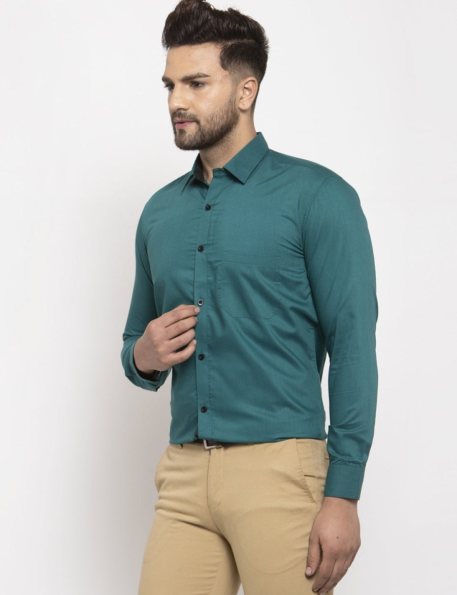 Indian Needle Teal Blue Formal Shirt with black detailing - SF_411Teal_S