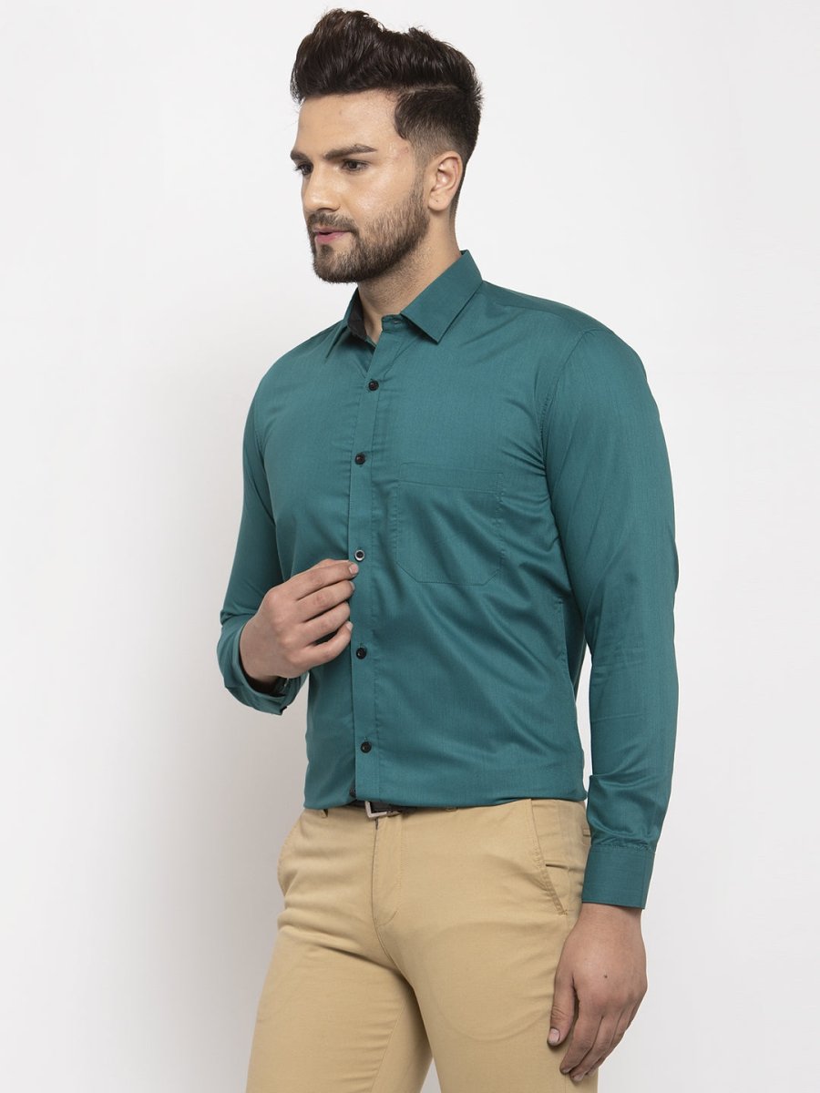 Indian Needle Teal Blue Formal Shirt with black detailing - SF_411Teal_S
